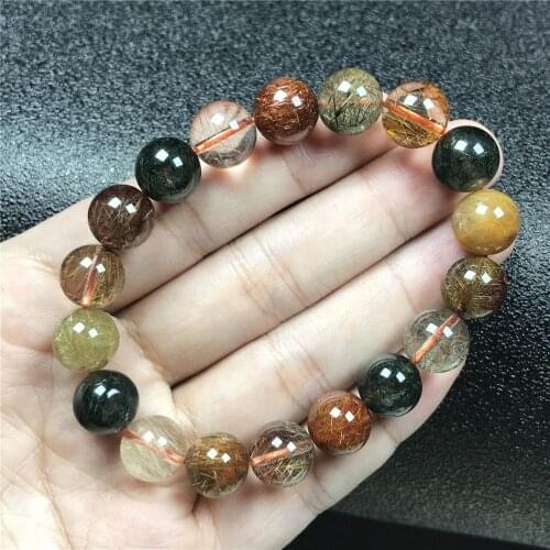 11mm Top Natural Colorful Rutilated Bracelet Jewelry For Women Lady Men Crystal Brazil Round Beads Stretch Fashion Jewelry AAAAA
