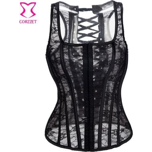 XS -XXL Black Transparent Lace Corset Vest Corpetes E Espartilhos Sexy Gothic Corsets and Bustiers Women Body Shaper Lingerie