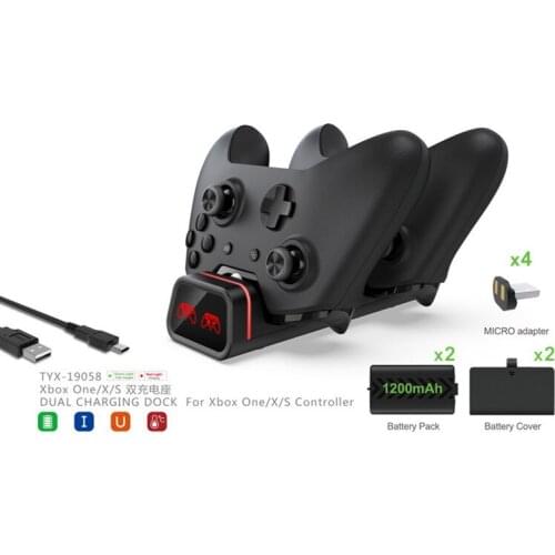Dual Charging Dock Charger Stand+2x1200mAh Battery Pack+2xBattery Cover+4xMicro Adapter+USB Cable for Xbo xOne/X/Slim Controller