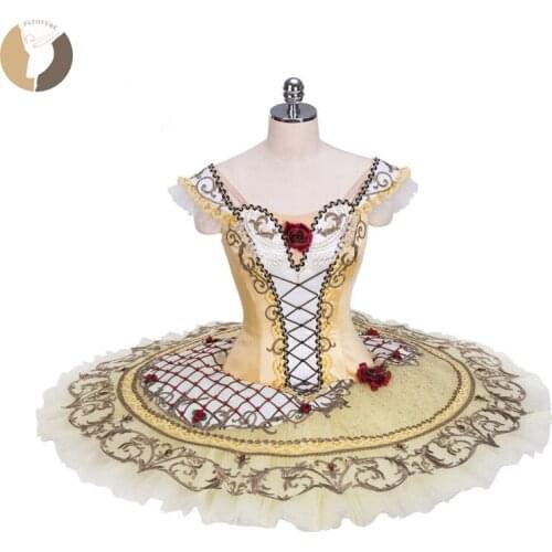 Fltoture AT1280 Girls Professional Ballet Tutu Pancake Skirts Flower Decorations Child Ballet Competition Costumes Spanish Tutus