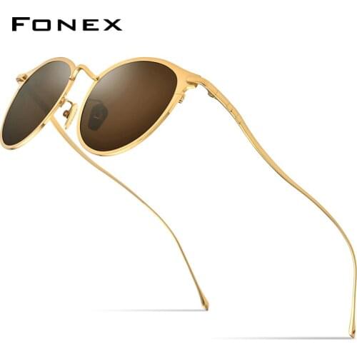 FONEX Pure Titanium Sunglasses Men High Quality Round Polarized Sun Glasses for Women 2019 New Mirrored UV400 Korea Eyewear 8509