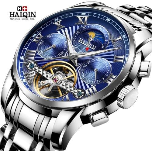 HAIQIN New Sports Moon Phase Watch For Men Multifunction Fashion Casual Men Watch Business Full Steel Clock relogio masculino