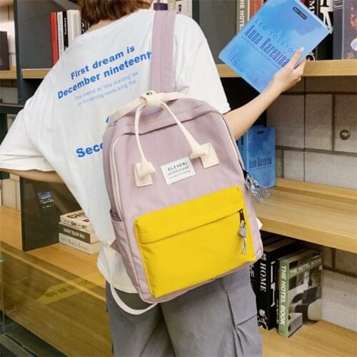 Female Canvas School Bags For Teen Girl Shoulder Bag New Fashion Women Backpack Korean Simple Travel Backpack Patchwork Backpack