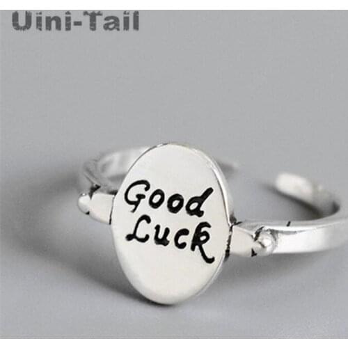 Uini-Tail Hot Sale New 925 Thai Silver Retro Old English Letter Ring Personality Small Fresh Sweet Glossy High Quality Jewelry