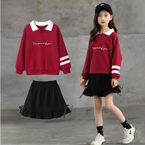 Girls Clothing Set 2021 Spring New Teenage Girl Christmas Sets Letter Embroidery Top And Skirts Kids Autumn Suits Clothes10 12 T