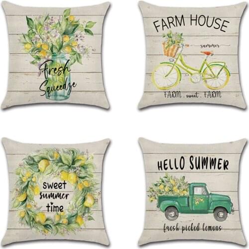 Summer Farm Theme Cushion Cover Floral Bicycle Truck Print Cotton Linen Thorw Pillowcase Home Chair Sofa Car Decorative cojins