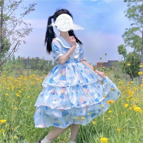 Lolita Lovely Pillow Rabbit Sailor Collar Op Short-Sleeve Dress fairy dress tea party lolita dress sweet lolita doll victorian
