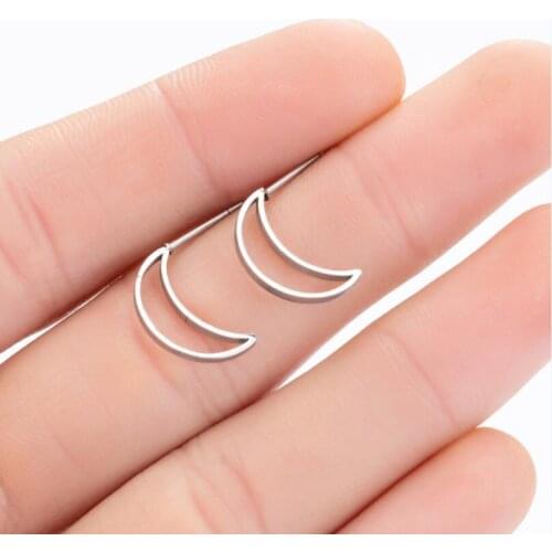 SMJEL Stainless Steel Small Earrings Hollow Half Moon Crescent Stud Earrings Asymmetry Jewelry Simple Earring Women Girls