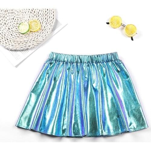 Fashion Glossy Girls Skirt 2021 New Spring Summer Kids Pleated Skirt for Girls 3 4 5 6 7 8 9 10 11 12 Year Children Clothing