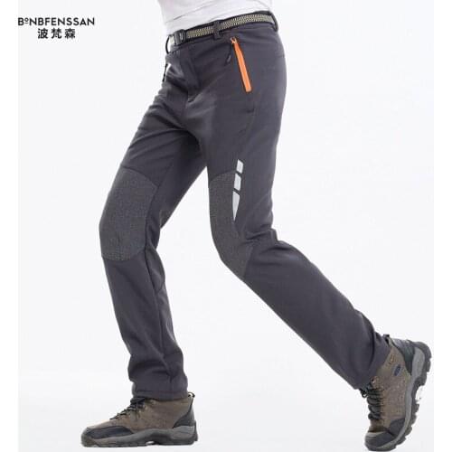 Mens Winter Hiking Pants Plus Velvet Thick Warm and Windproof Waterproof Outdoor Climbing Ski Pants Soft Shell Hiking Pants