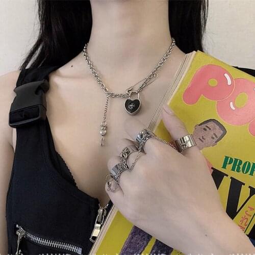 4 Pcs/set New Unisex Punk Multilayer Chain Link Rings Integrated Open Adjustable Ring Set Wholesale for Women and Men