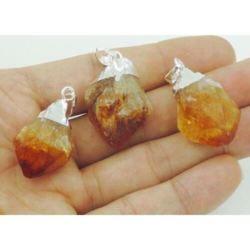 Natural Yellow Quartz Crystal Point Bead Pendants Of Silve r Cladding Approx 35*18 mm