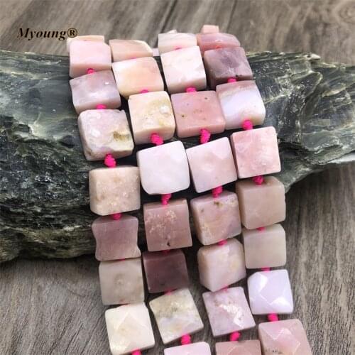 Natural Pink Opal Quartz Square Slice Necklace Bracelet Stone Beads For DIY Jewelry Making MY210536