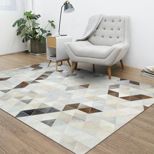Nordic Geometry Cowhide Mosaic Carpet Rectangle Cow Leather Rug Living Room Sofa Tea Table Mat Bedroom Bed Blanket Custom