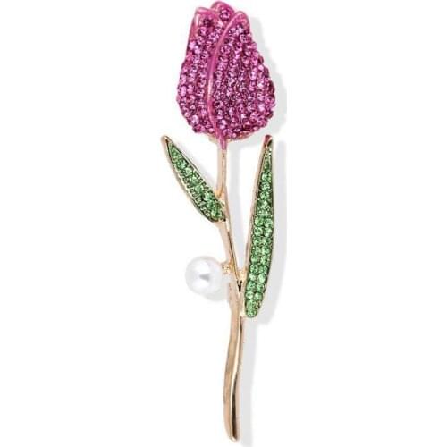 New 2020 Fashion Pink Red Rhinestone Rose Flower Brooch Ladies Alloy Plant Wedding Banquet Brooch