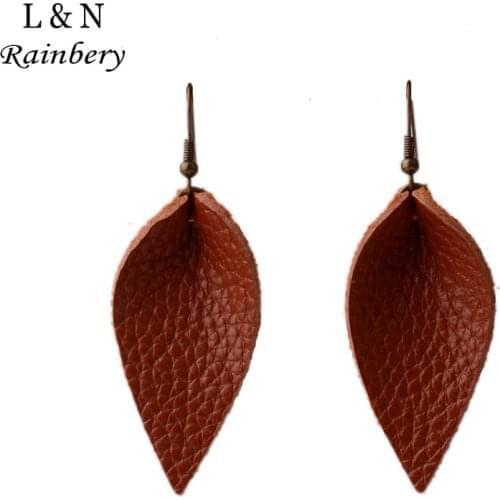 Rainbery New Teardrop Bar Genuine Leather Earrings Sequins Looking Various MultiColors Simple Pendants Boho Drop Earrings JE0720