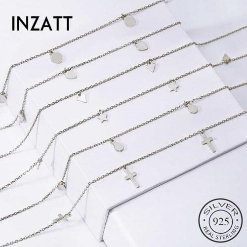 INZATT Real 925 Sterling Silver Geometric Round Star Cross waterdrop Triangle Choker Necklace For Fashion Women Fine Jewelry