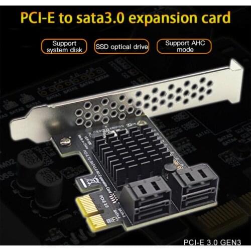 PCIe To 4 Ports SATA 3 III 3.0 6 Gbps SSD Adapter PCI-e PCI Express X1 Controller Board Expansion Card Support ASMedia ASM1064