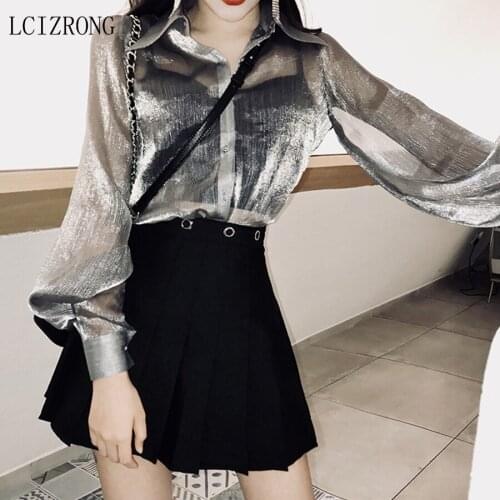 Sexy Transparent Thin Blouse Women Loose See Through Turndown Collar Long Sleeve Shirt Elegant Ladies Blusas Mujer De Moda 2019