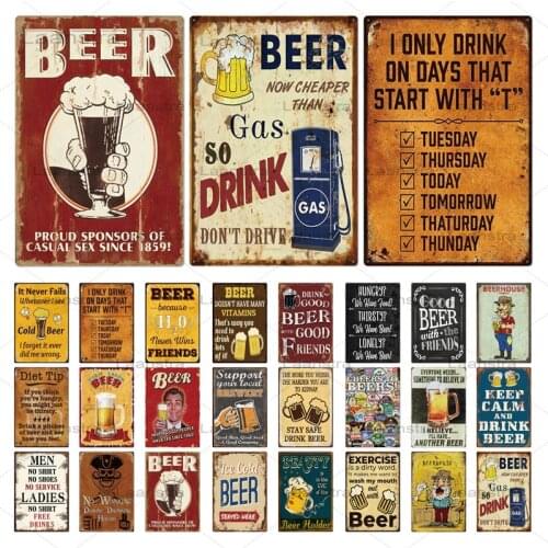 Beer Drinking Vintage Metal Sign Metal Poster Plaque Tin Sign Beer Mug Quote Wall Decor For Club Man Cave Bar Pub Iron Painting
