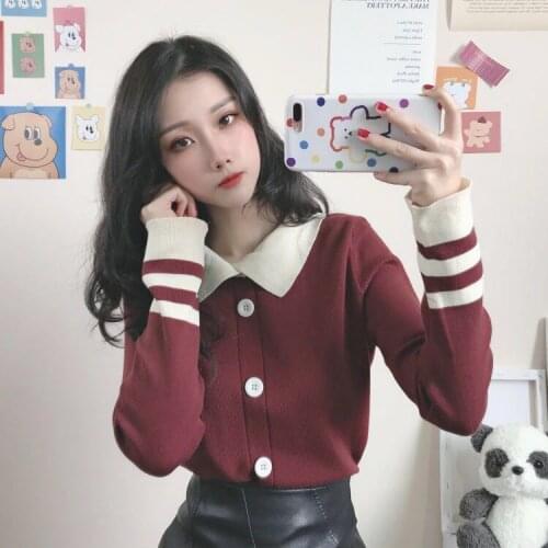 Autumn Relaxed-Fit Doll Collar Long Sleeve Pullover Sweater Womens Sweater Gentle Top