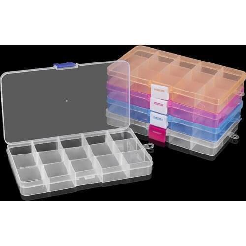 15 Slots Adjustable Rectangle Plastic Jewelry Box Case Organizer Container For DIY Earrings Craft Jewelry Beads Storage Boxs