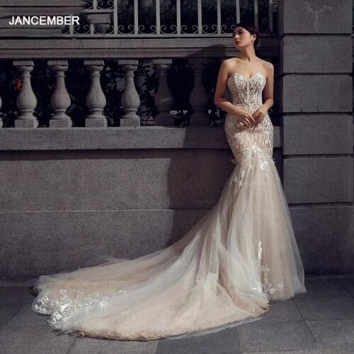 RSM66349 Sexy Intellectual Strapless With Sleeveless Mermaid Appliques Custom Wedding Dress 2020 Backless