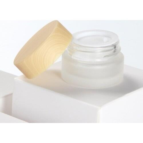50pcs 5g mini frosting cream glass jar Cosmetic sample filling glass bottle wood grain lid packaging empty bottle