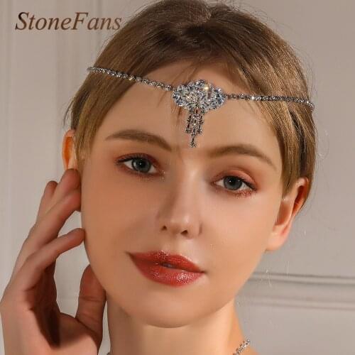 Stonefans Zircon Luxury Wedding Forehead Chain Jewlery Headbands Tiara for Women Girl Decoration Boho Bride Hair Accessory Band