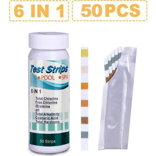 50Pcs Test Paper 6 In1 Swimming Pool SPA Test Strips Chlorine pH Alkalinity Water Hardness Test Paper For free Chlorine Bromine