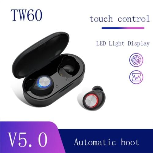 TW60 TWS Bluetooth V5.0 Headphones 3D Stereo Sports Wireless Earphones with Dual Microphone