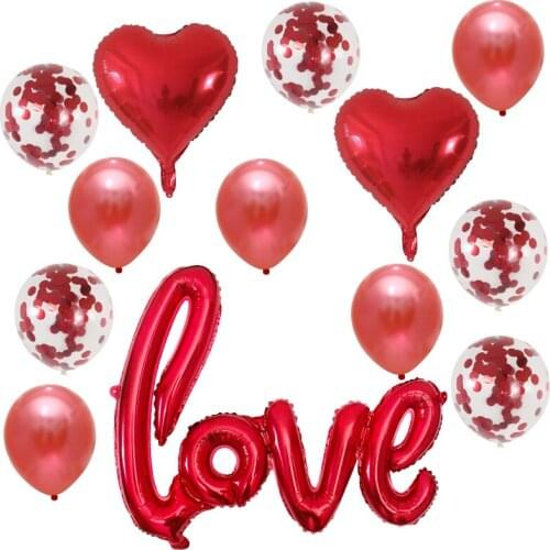 13pcs/Set Romantic Wedding I Love You Foil Balloons Heart Ballons Valentine Day Birthday Party Decorations Latex Globos Supplies