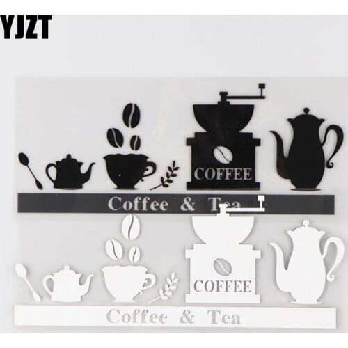 YJZT 17.9×7.1CM Cartoon Coffee And Tea Art Decoration Vinyl Decal Car Sticker Black/Silver 4C-0386