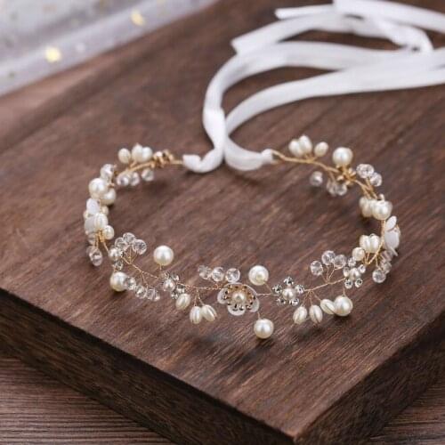 Rose Gold Crystal Rhinestone Pearls Flower Wedding Hair accessories Hair Vine Hairband Bridal Headband Bridesmaids Jewelry