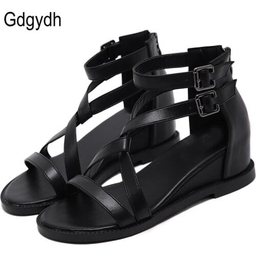 Gdgydh Open Toe Women Summer Sandals High Heels Shoes Black Wedges Heel Gladiator Sandals For Girls School Shoes Drop Shipping