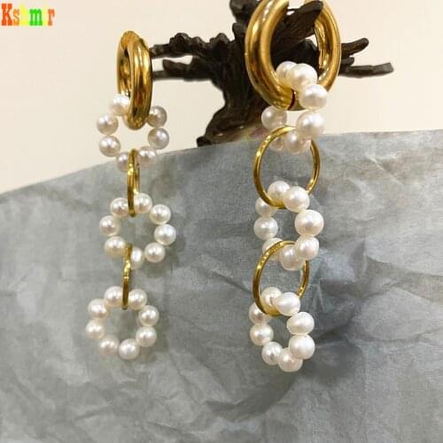 Kshmir Natural freshwater pearl earring titanium steel earring with a variety of gold fashion earrings for girls jewelry gifts