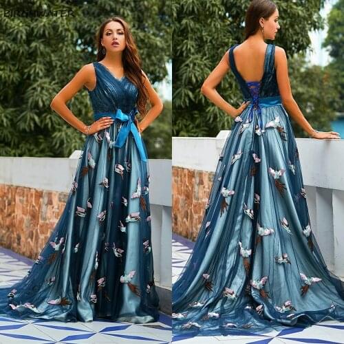Womens Dress 2021 New Blue Mesh Embroidered V-neck Halter Dresses Summer Elegant Ladies Slim Long Sexy Evening Dress