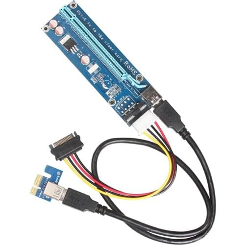 2017 New PCIe VER 006 PCI-E 1X to 16X Powered Riser Adapter Card w/ 60cm USB 3.0 Extension Cable & MOLEX to SATA Power Cable