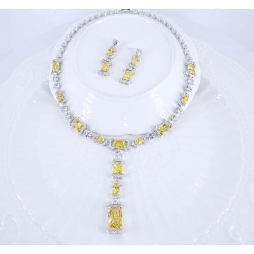 2021 Hot sale New fashion luxury vintage yellow CZ ZIRCON necklace earring set wedding party birthday jewelry free shipping