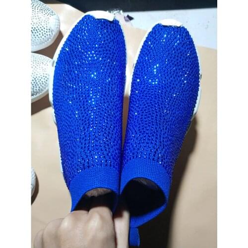 2021Maguidern Stretch Sock Boots Sport female Flat Black Handmade Spring Rhinestones Sneaker Women Knit Sock Sneakers size 34-48