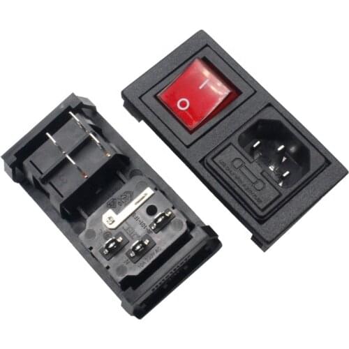 Iec320 C14 10A 250VAC 3 Pin inlet connector plug power socket with 4pin red lamp rocker switch and fuse