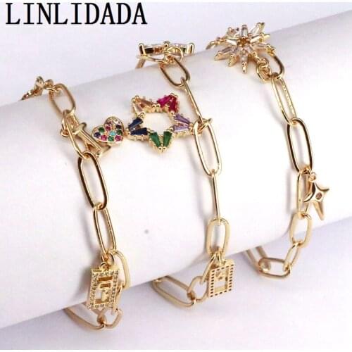 5Pcs,CZ Micro Pave Charms Bracelet, Gold Color Bracelet, New design Chain Link Bracelets