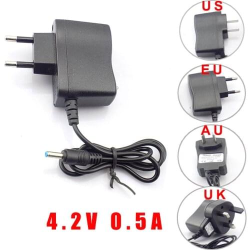 AC 110V 220v To DC 4.2V 0.5A 500ma Power Adapter supply for 3.7V 18650 rechargeable Battery led torch US EU UK AU 3.5*1.35mm