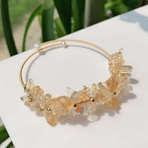 Irregular Chipped Gravel Beads Cuff Open Natural Gem Stone Bracelet Citrines Yellow Quartz Crystal Bracelet for Women Healing