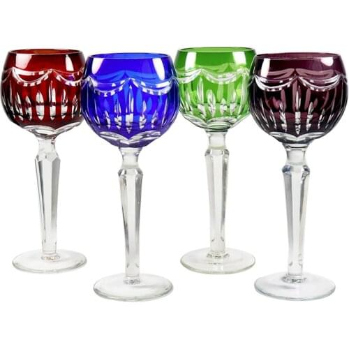 Bohemian Czech Engraving Glass Set Goblet Edo kiriko Wine glass cup Hand cut to Clear Stemware Red Blue