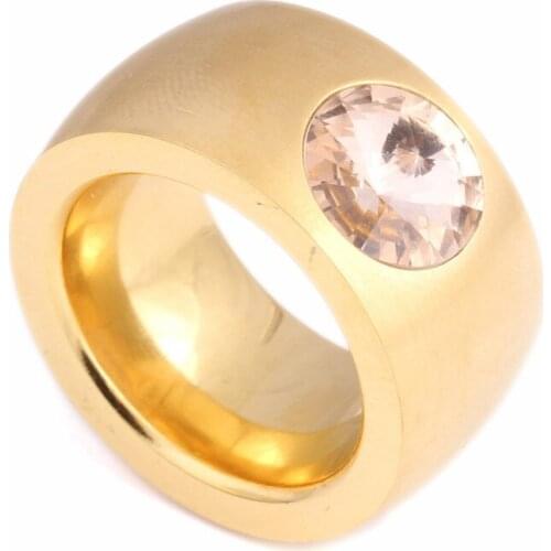 Exaggerate Big Heavy Clear Crystal Gold-Color Stainless Steel Rings for Women or Man True Love Ring