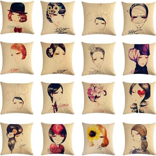 Watercolor Art Girl Cushion Cover 45x45cmCotton Linen Home Decor Throw Pillow Cover Pillowcase For Sofa