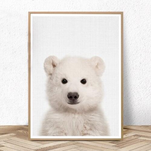 Baby Polar Bear Print Cute Animal Wall Art Canvas Painting Nursery Decor Large Posters and Prints Baby Room Wall Pictures