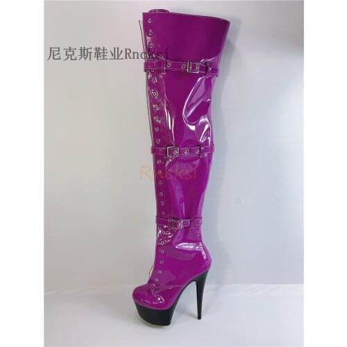 Purple Performance Shoes with 15cm Round Toe Super High (8cm-up) Thin Heels Fits True to Size, Take Your Normal Size Platform PU