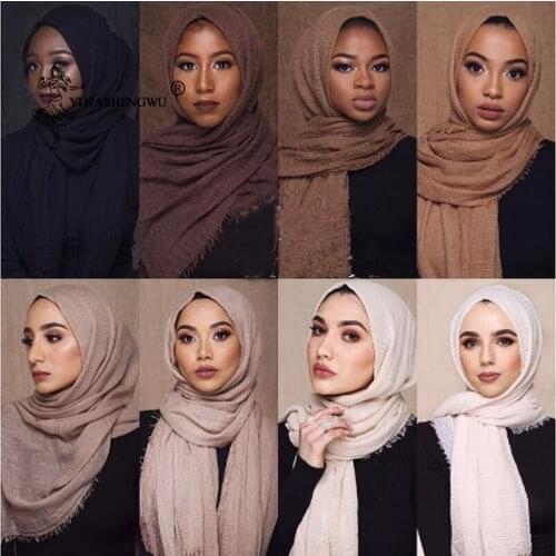 90*180cm Fashion Hijab Jersey Women Muslim Crinkle Hijab Islamic Hijab Shawls and Wraps Soft Cotton Headscarf Musulman